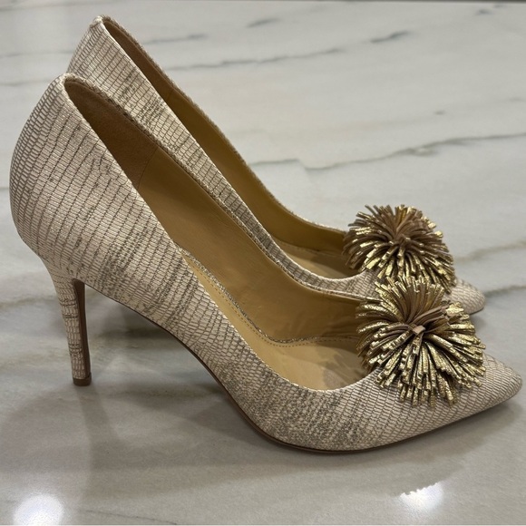 Michael Kors Lolita Heels Size 9.5 Metallic Gold Pom NWOB - Picture 5 of 13